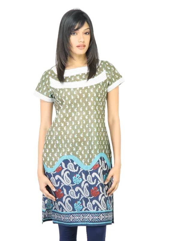 Vishudh Women Printed Olive Green Kurta