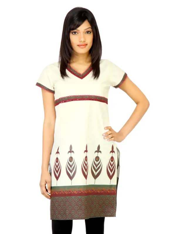 Vishudh Women Self Printed Cream Kurta