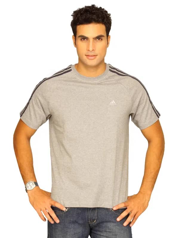ADIDAS Men Stripe Grey T-shirt