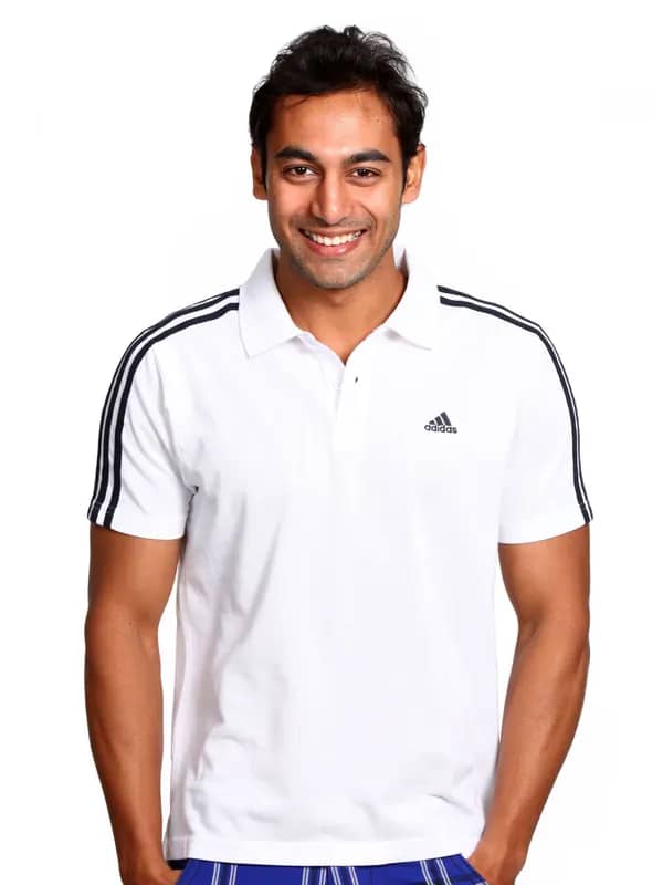 Adidas Men 3 Stripe White Polo T-shirt