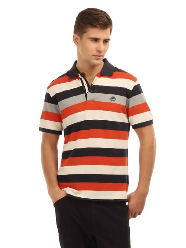 Timberland Men Striped Blue and Orange T-Shirt