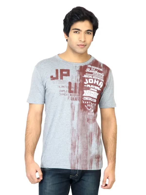 John Players Men Printed Grey T-Shirt