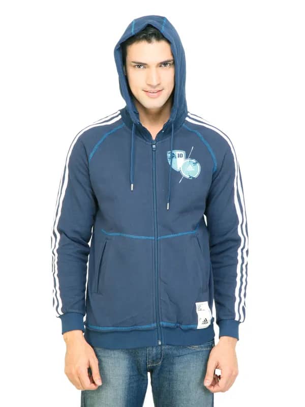 ADIDAS Men Hooded Blue SweatShirt