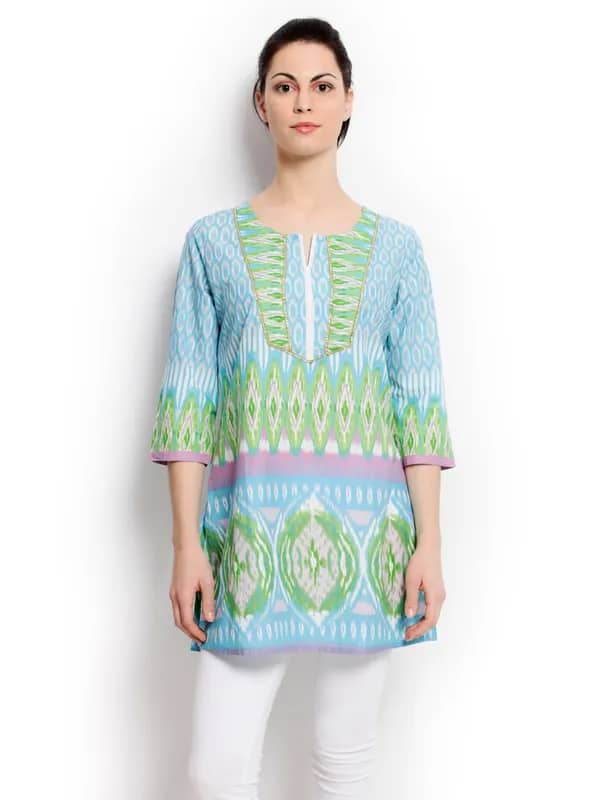 Global Desi Women Printed Blue Kurti