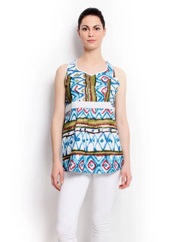 Global Desi Women Printed White Top