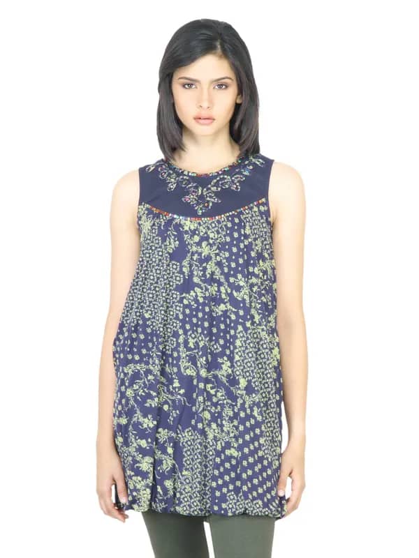 BIBA OUTLET Women Printed Navy Blue Kurti