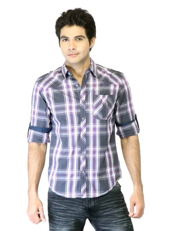 Locomotive Men Purple Check Shirt