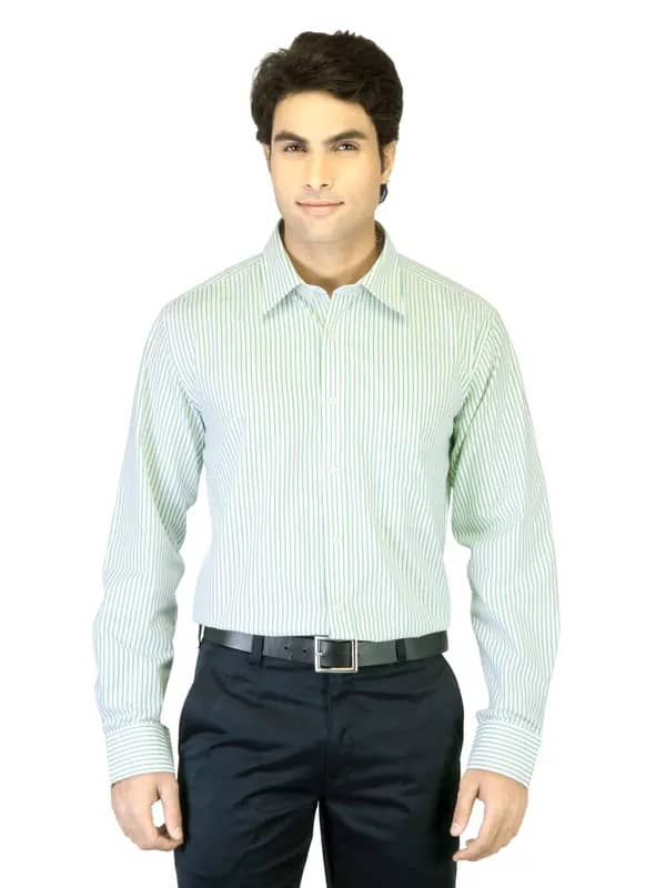 Mark Taylor Men Green Striped Shirt