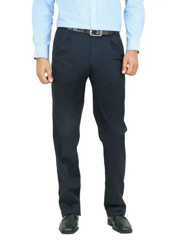 Arrow Men Navy Blue Solid Trousers