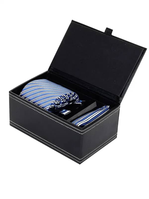 Turtle Men Formal Blue Tie Cufflink & Pocket Square Set