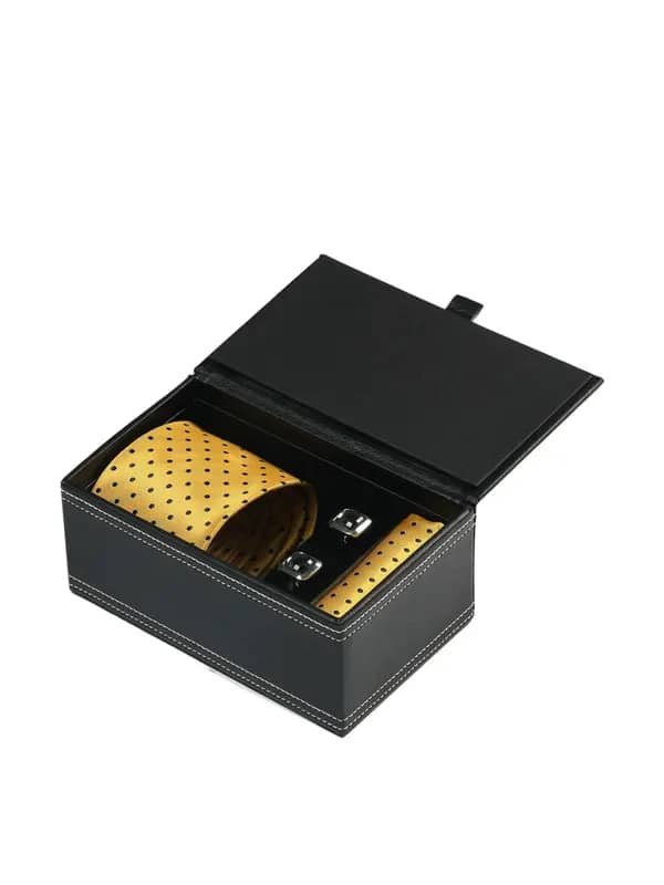 Turtle Men Formal Yellow Tie, Cufflink and Pocket Square Combo Set