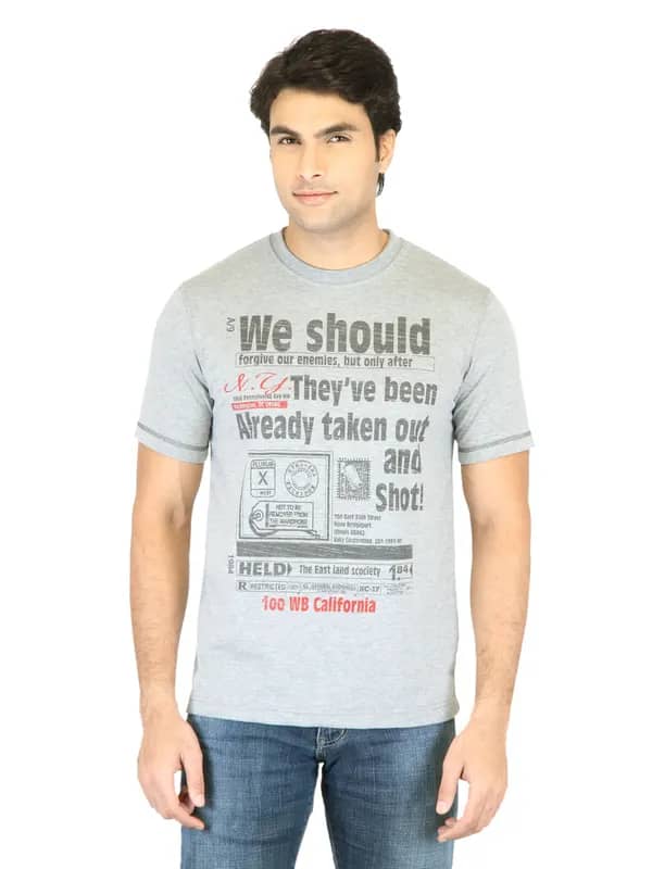 Mark Taylor Men Grey Printed T-shirt