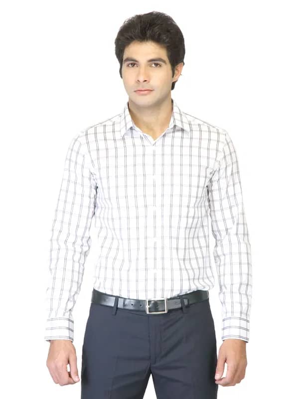 Black Coffee Men White Check Slim Fit Shirt