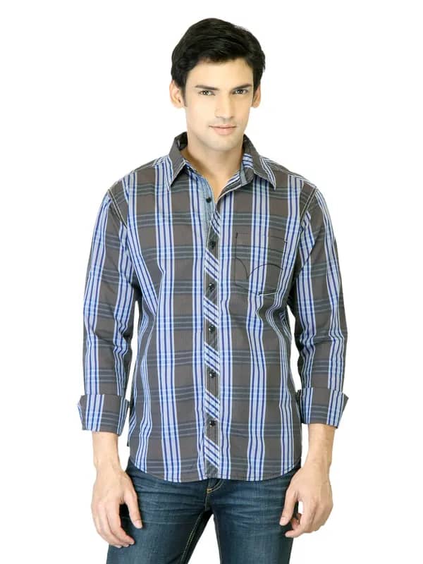 Highlander Men Grey Check Shirt