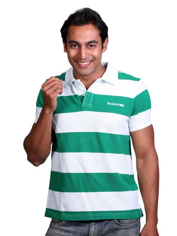 Reebok Men Basil Green & White Polo T-shirt