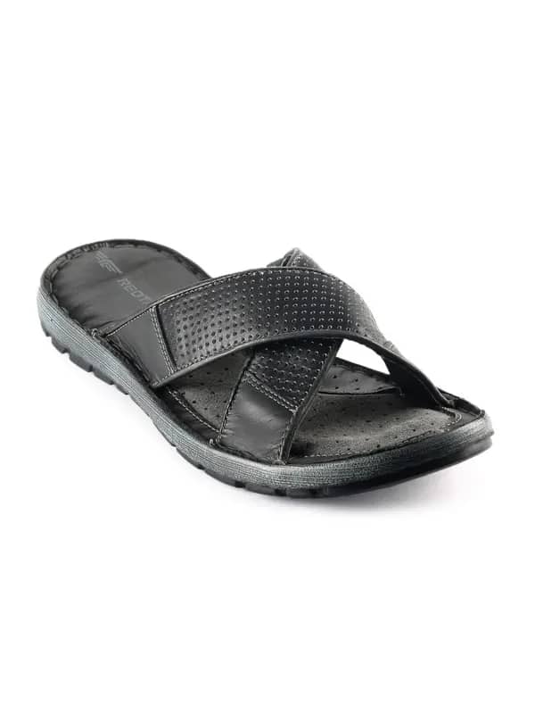 Red Tape Men Cross Band Black Sandals