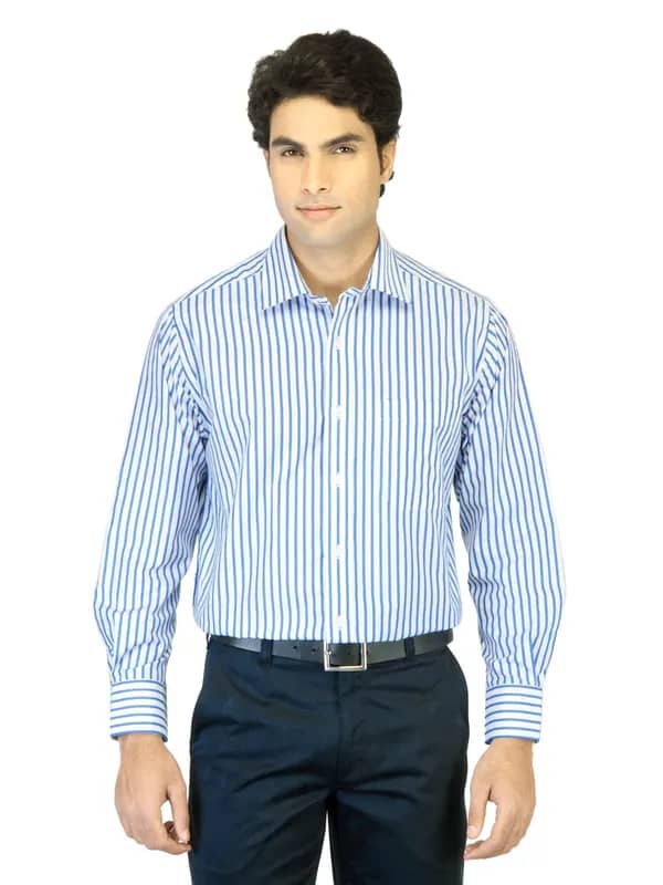 Peter England Men Blue Striped Shirt