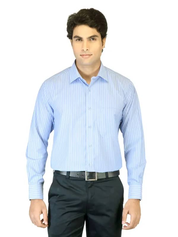 Peter England Men Blue Striped Shirt