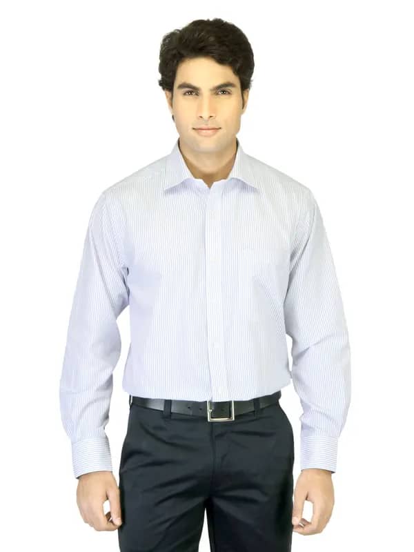 Peter England Men White Striped Shirt