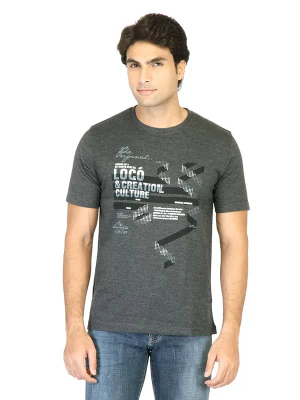Locomotive Men Charcoal Printed T-shirt