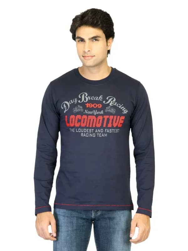 Locomotive Men Navy Blue Printed T-shirt