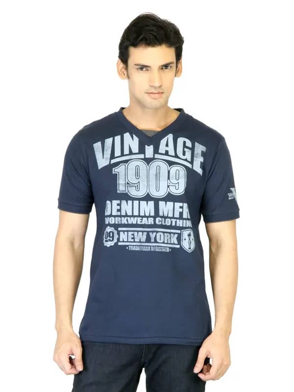 Locomotive Men Navy Blue Printed T-shirt