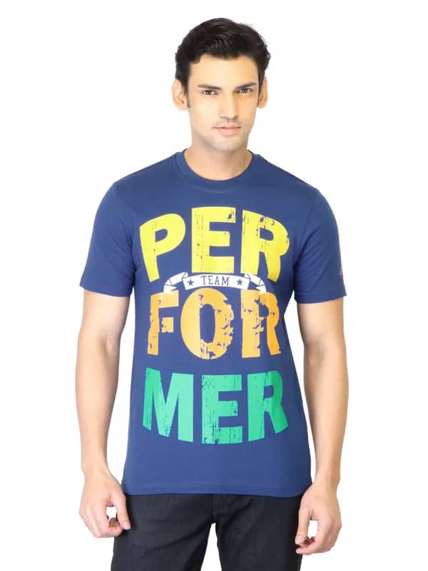 ADIDAS Men Blue Printed T-shirt