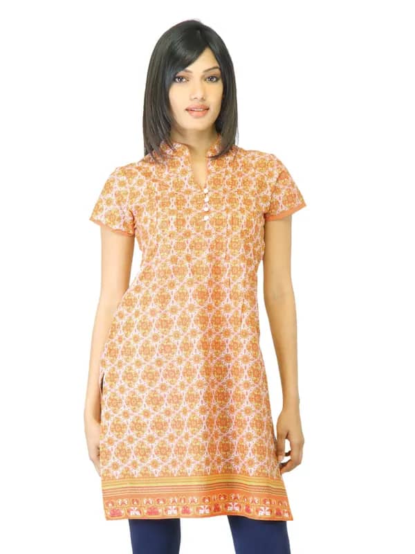 Folklore Women Orange Printed Kurta