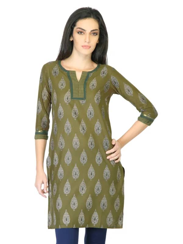 Vishudh Women Olive Printed Kurta