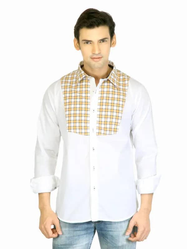 Probase Men White Check Shirt