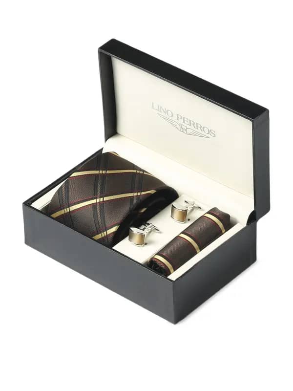 Lino Perros Men Formal Brown Accessory Gift Set
