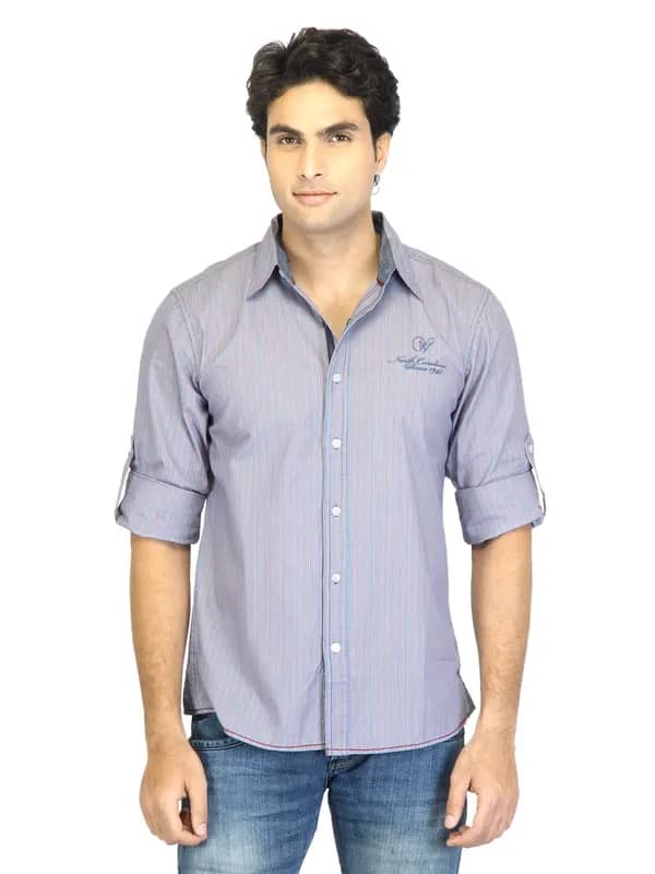 Wrangler Men Pontius Striped Blue Shirt