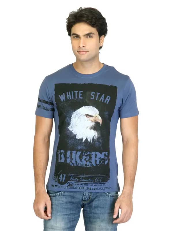 Wrangler Men Biker Blue T-shirt