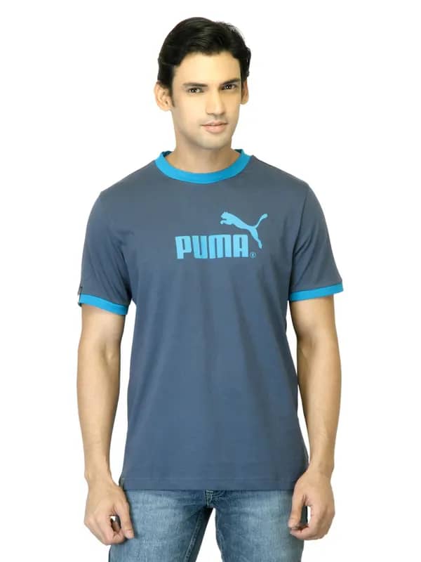 Puma Men Large Logo Ringer Blue T-shirt