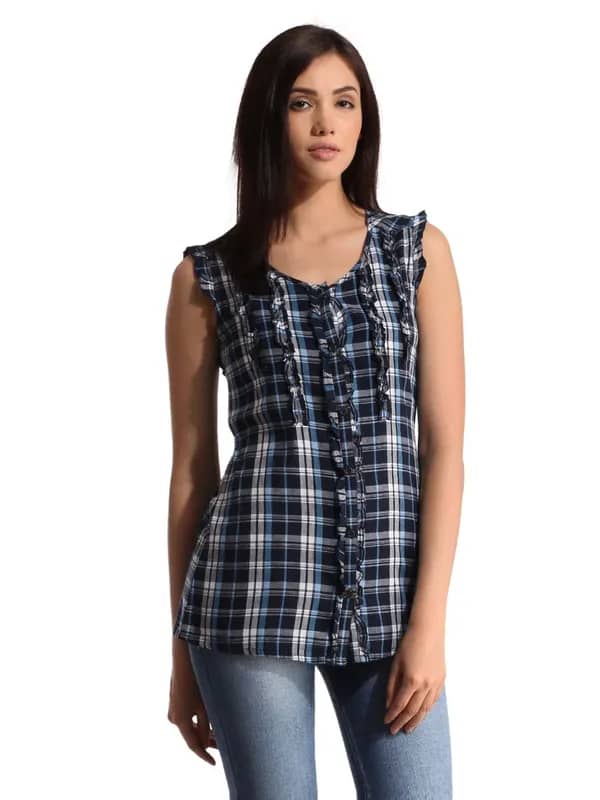 Jealous 21 Women Check Navy Blue Top
