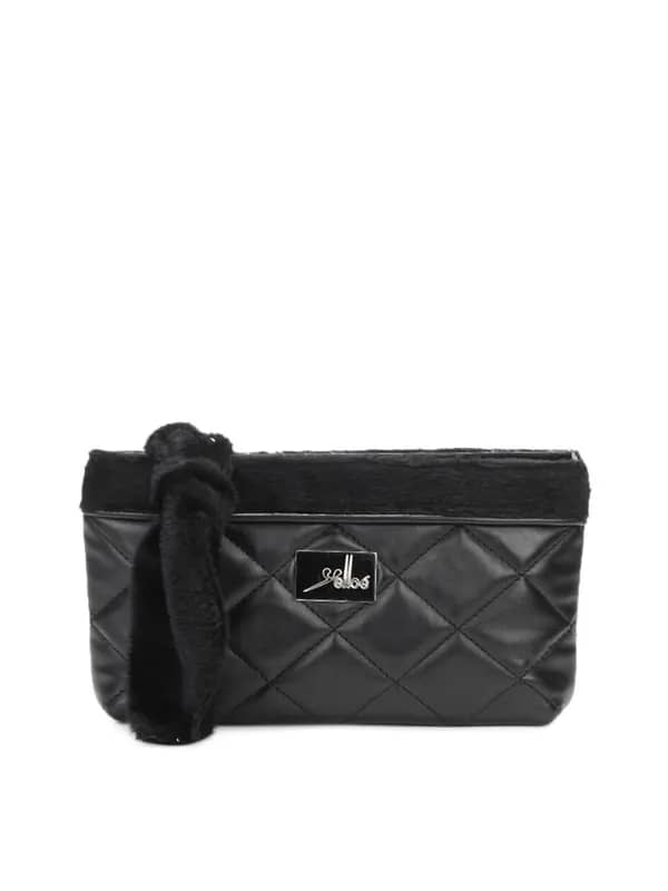 Yelloe Black Fur Zip Clutch