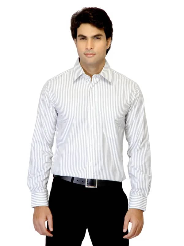 Mark Taylor Men Striped White Shirt