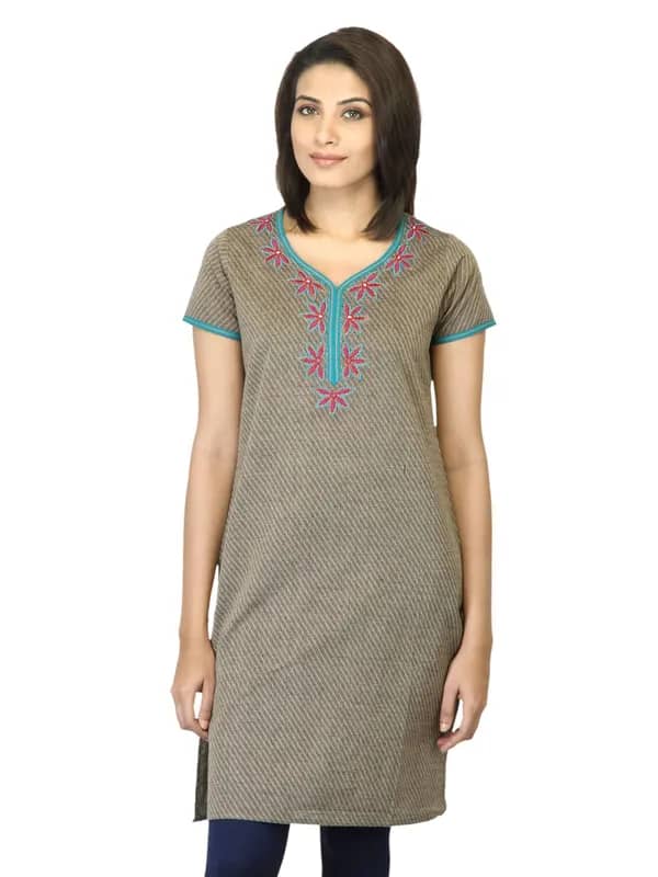 Mother Earth Women Striped Grey Kurta