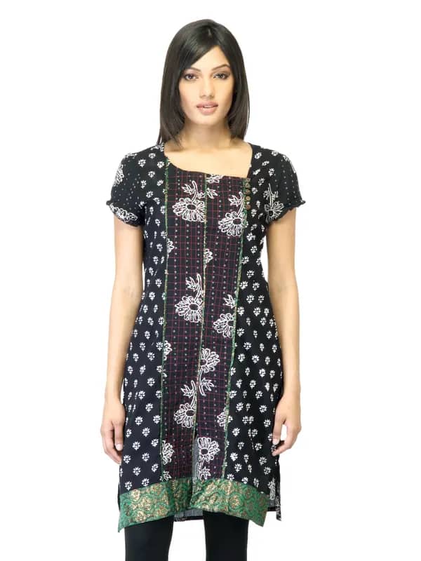 Mother Earth Women Printed Black Kurta