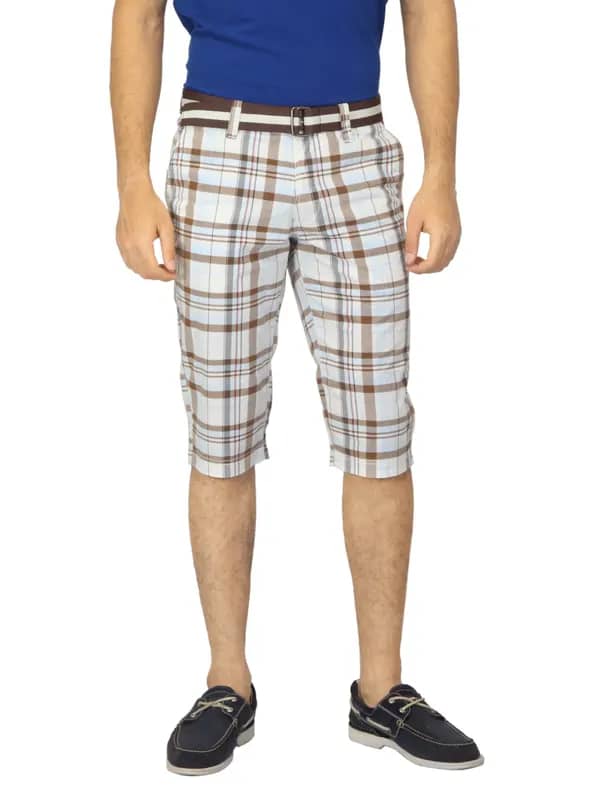 Scullers Men Check Brown Shorts