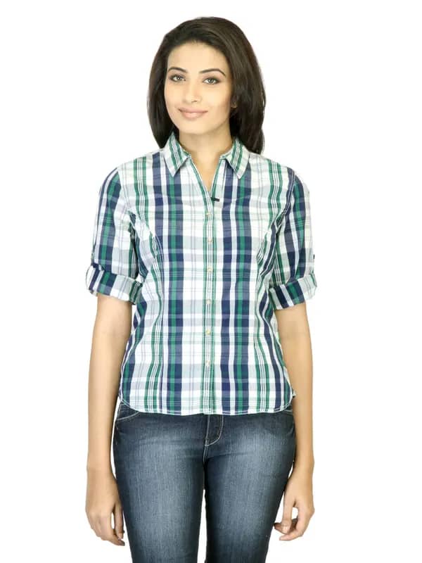 Scullers For Her Check Navy Blue Shirt