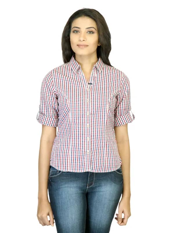 Scullers For Her Check Navy Blue Shirt
