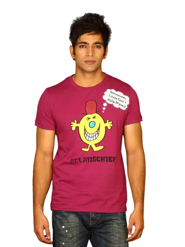 Mr.Men Men's Mr.Mischief Pink T-shirt