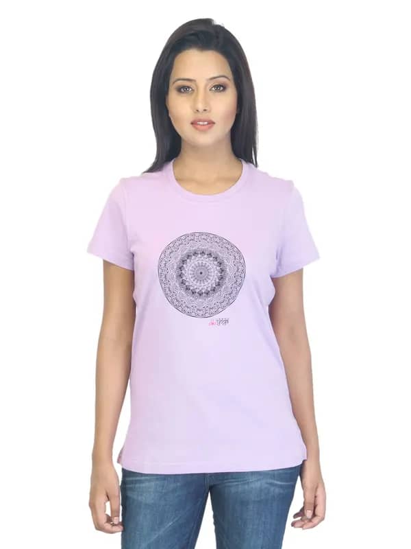 Urban Yoga Women Printed Lavender T-shirt