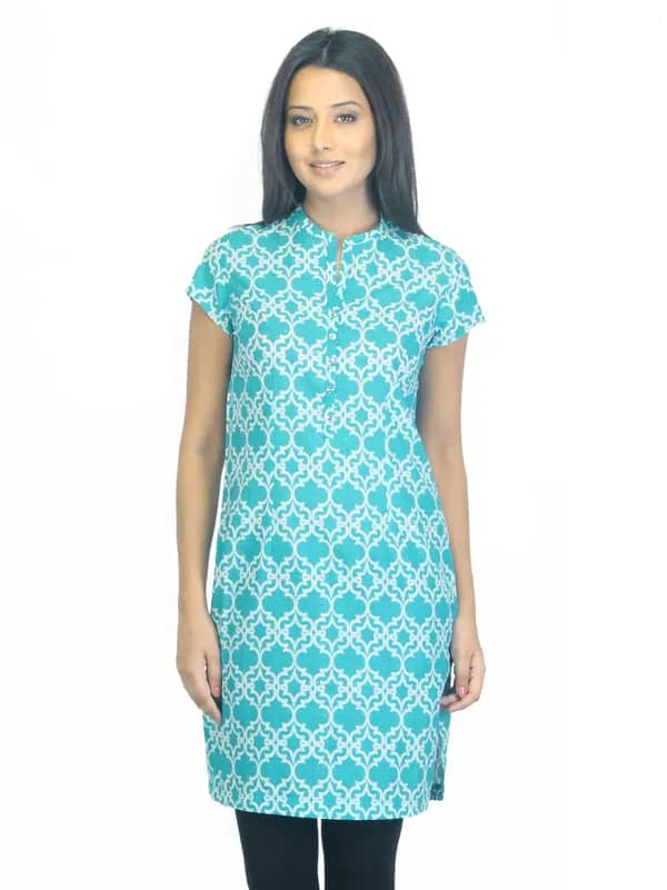 W Women Printed Turquoise Blue Kurta