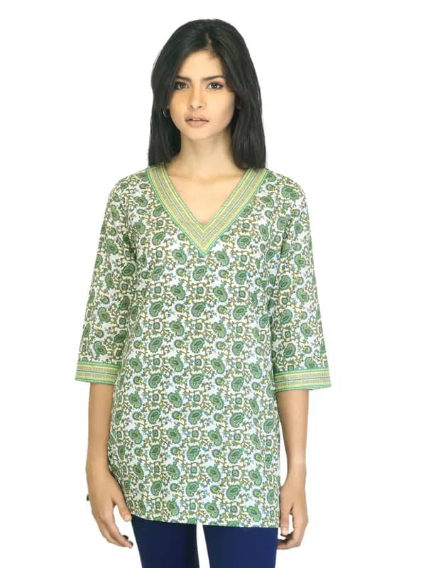 Aurelia Women Printed Green Kurti