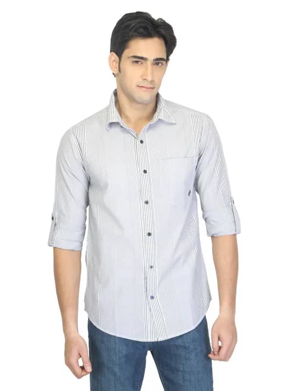 Denizen Men Striped Grey Shirt