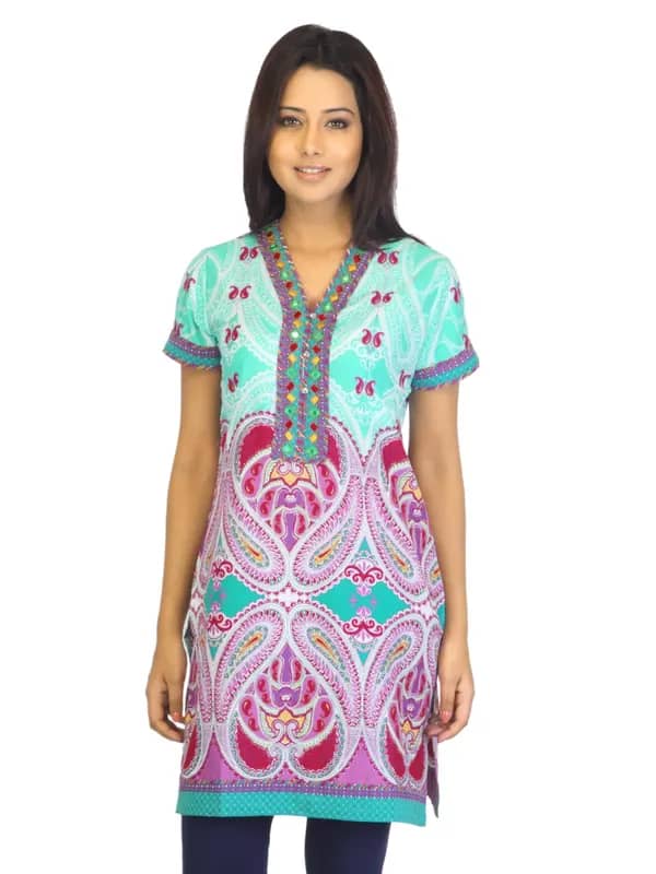 BIBA Women Printed Turquoise Blue Kurta