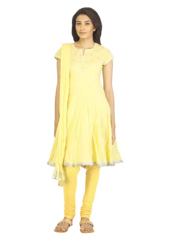 Biba Women Yellow Churidar Kurta with Dupatta