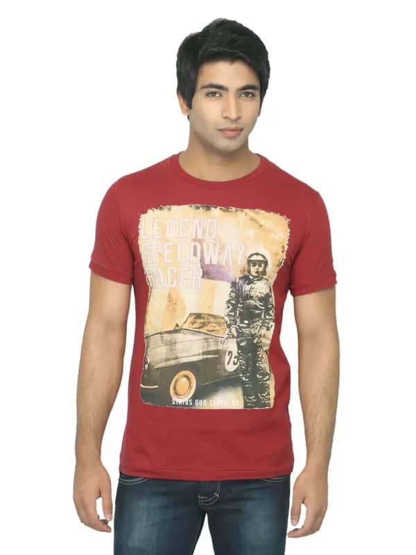 Status Quo Men Printed Red T-shirt